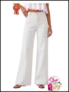 Wide Leg High Waisted Stretchy Jeans with Pockets for Women